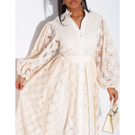 Robe longue à boutons perles et ceinture