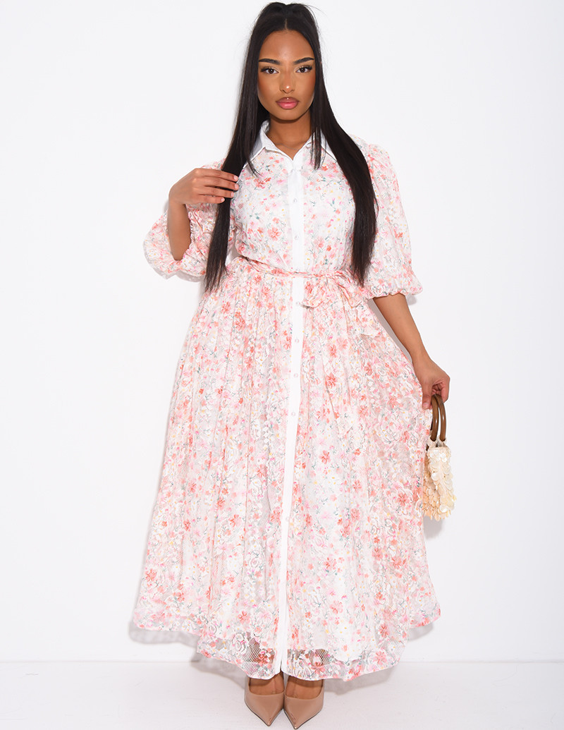 Langes Kleid aus bedruckter...