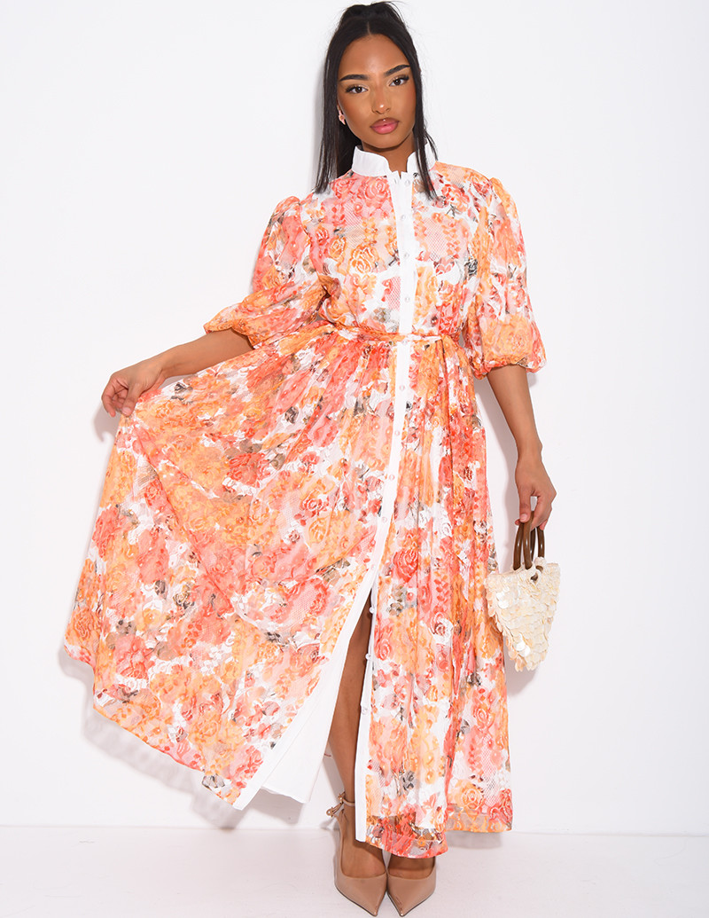 Langes Kleid aus bedruckter...