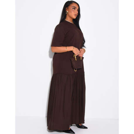 Robe t-shirt longue à empiècement en satin