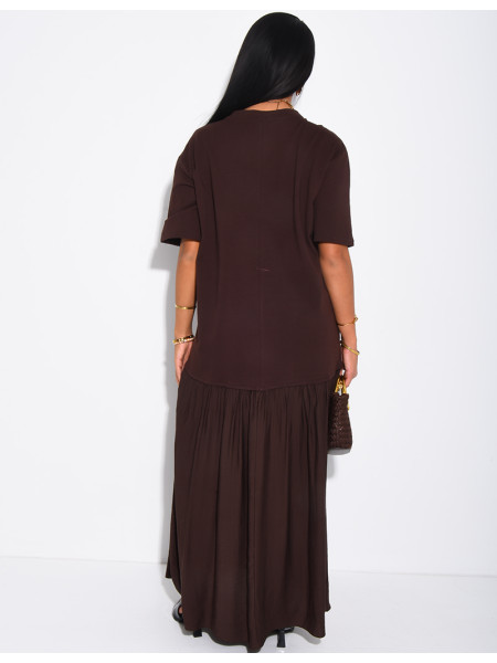 Robe t-shirt longue à empiècement en satin