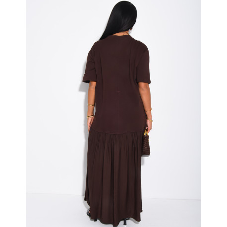 Robe t-shirt longue à empiècement en satin