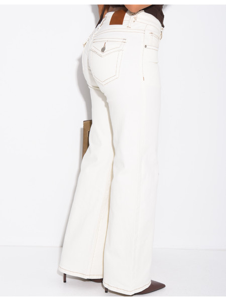 Jeans taille basse wide leg à poches rabattues