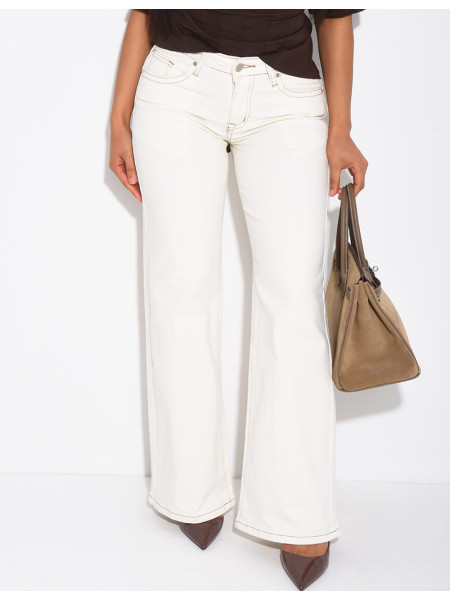 Jeans taille basse wide leg à poches rabattues