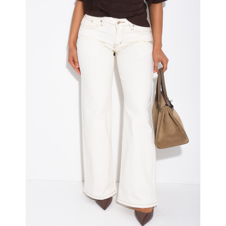 Jeans taille basse wide leg à poches rabattues