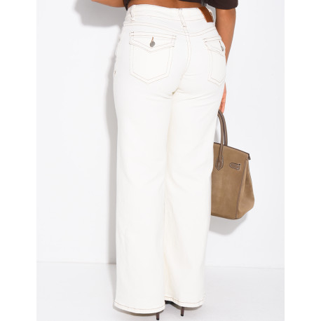 Jeans taille basse wide leg à poches rabattues