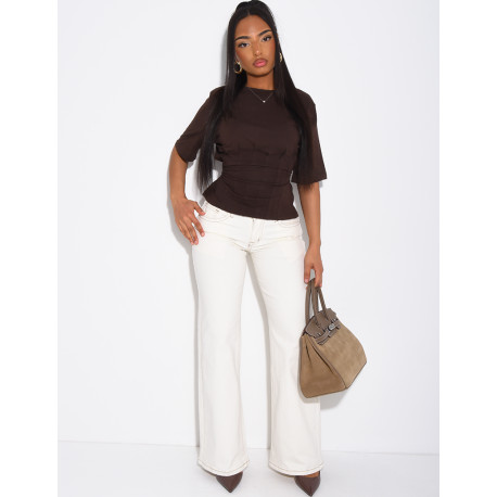 Jeans taille basse wide leg à poches rabattues