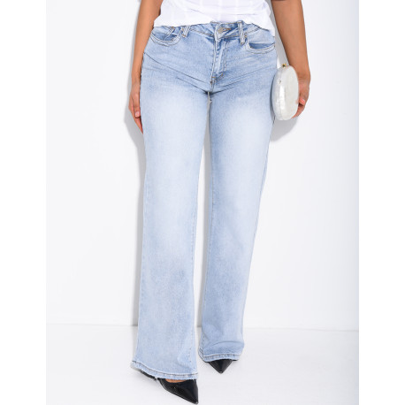 Jeans taille basse wide leg à poches rabattues