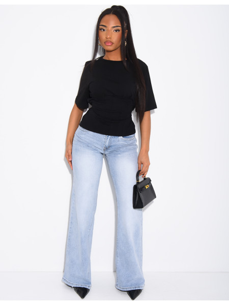 Jeans taille basse wide leg à poches rabattues