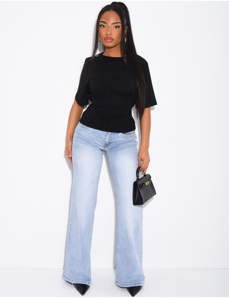 Jeans taille basse wide leg à poches rabattues
