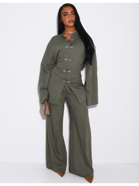 Leinen-Set aus Hemd mit Knopfleiste und Hose