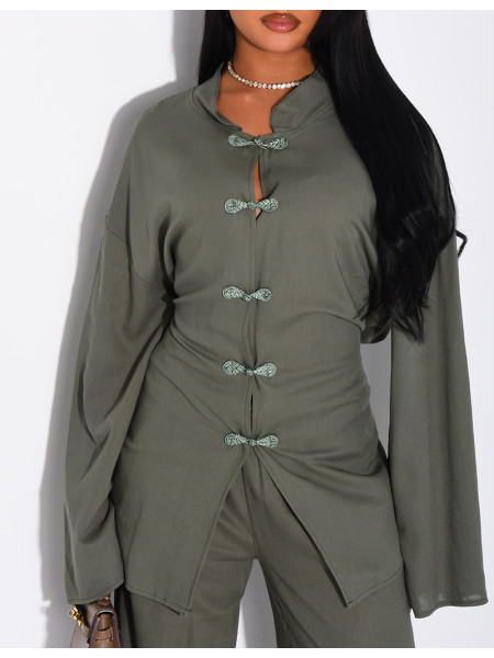 Leinen-Set aus Hemd mit Knopfleiste und Hose