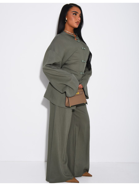 Leinen-Set aus Hemd mit Knopfleiste und Hose