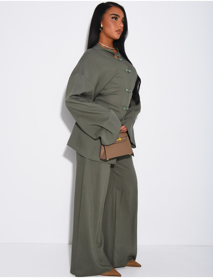 Leinen-Set aus Hemd mit Knopfleiste und Hose