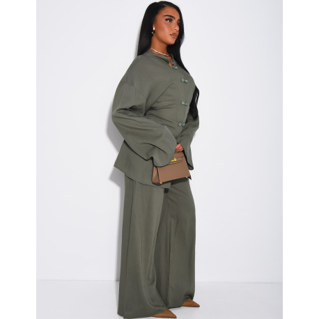 Leinen-Set aus Hemd mit Knopfleiste und Hose