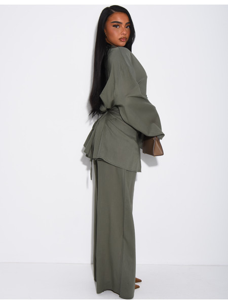 Leinen-Set aus Hemd mit Knopfleiste und Hose