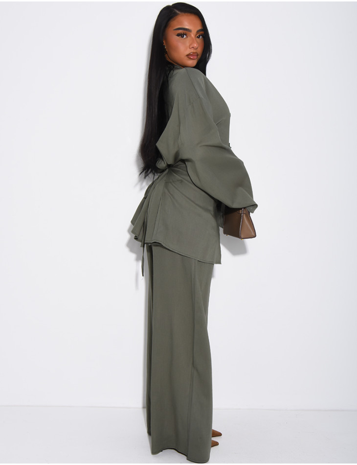 Leinen-Set aus Hemd mit Knopfleiste und Hose