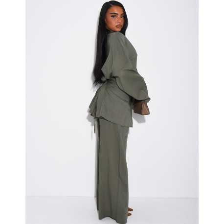 Leinen-Set aus Hemd mit Knopfleiste und Hose