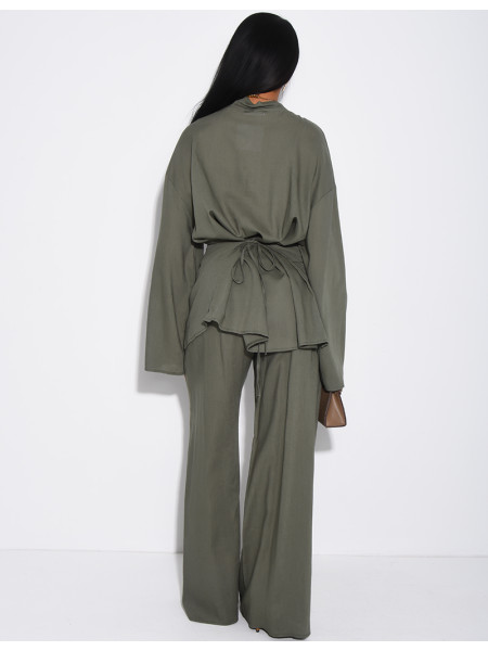 Leinen-Set aus Hemd mit Knopfleiste und Hose