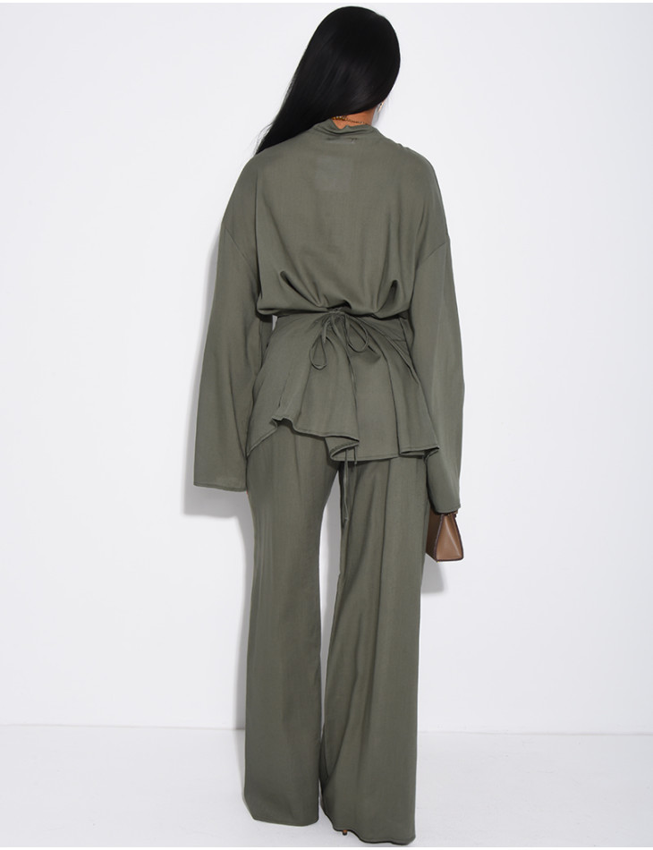 Leinen-Set aus Hemd mit Knopfleiste und Hose