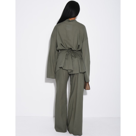 Leinen-Set aus Hemd mit Knopfleiste und Hose