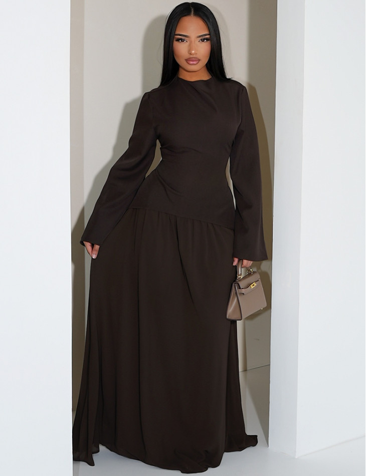 2-teiliges Set aus taillierter Bluse und plissiertem Rock aus Voile