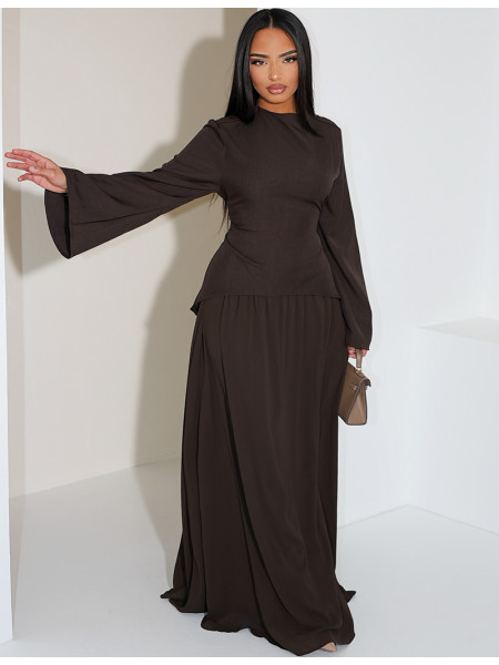 2-teiliges Set aus taillierter Bluse und plissiertem Rock aus Voile