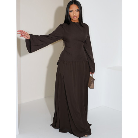 2-teiliges Set aus taillierter Bluse und plissiertem Rock aus Voile