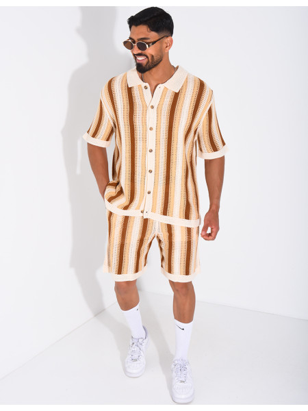 A set comprising openwork shorts and a short-sleeved striped shirt
