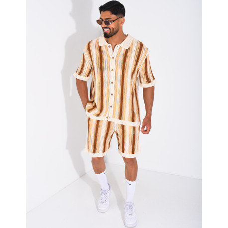 A set comprising openwork shorts and a short-sleeved striped shirt