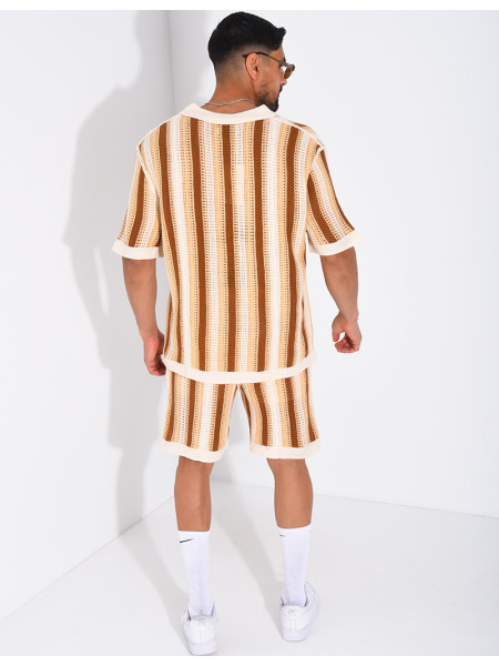 A set comprising openwork shorts and a short-sleeved striped shirt
