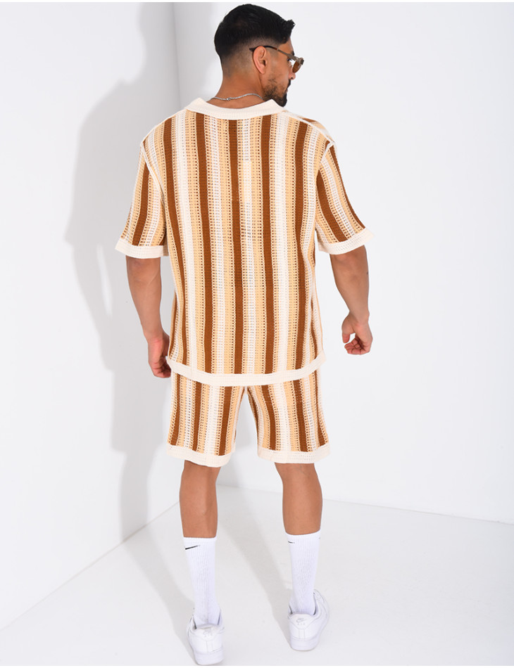 A set comprising openwork shorts and a short-sleeved striped shirt