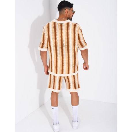 A set comprising openwork shorts and a short-sleeved striped shirt