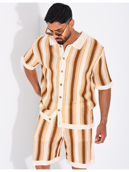 A set comprising openwork shorts and a short-sleeved striped shirt