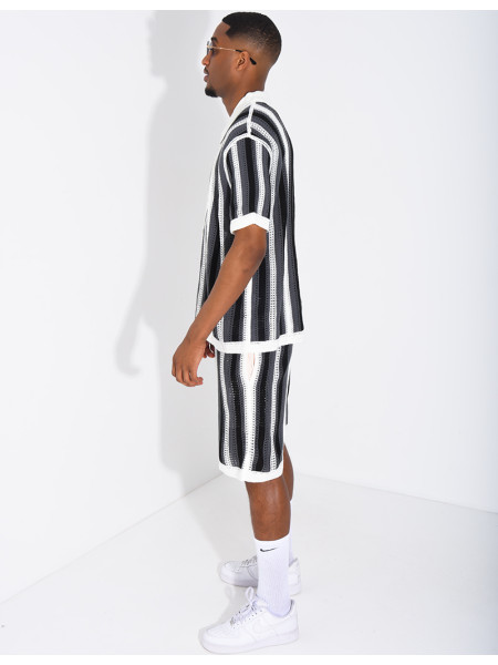 A set comprising openwork shorts and a short-sleeved striped shirt