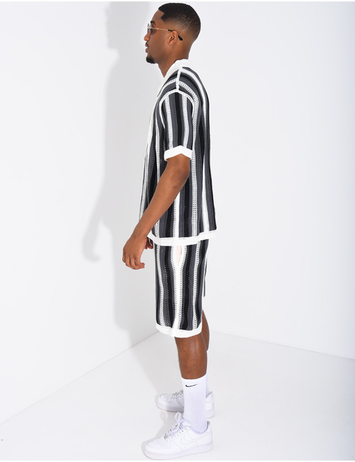 A set comprising openwork shorts and a short-sleeved striped shirt