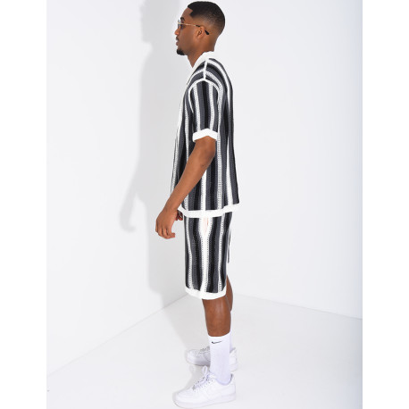 A set comprising openwork shorts and a short-sleeved striped shirt