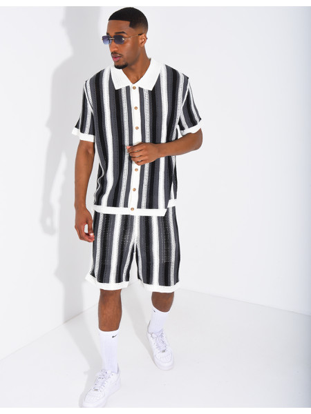 A set comprising openwork shorts and a short-sleeved striped shirt