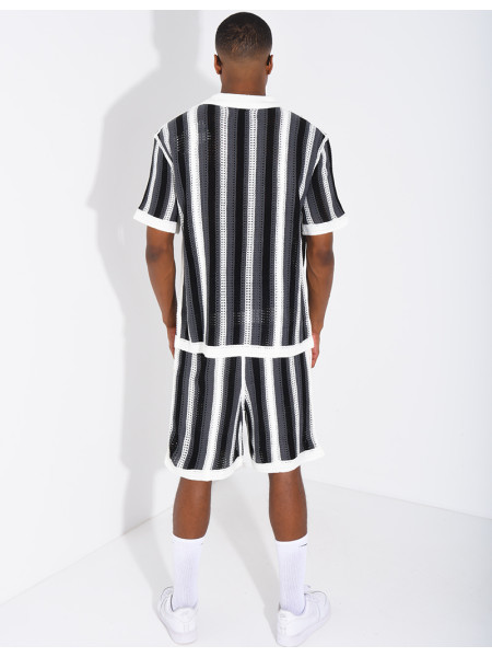 A set comprising openwork shorts and a short-sleeved striped shirt