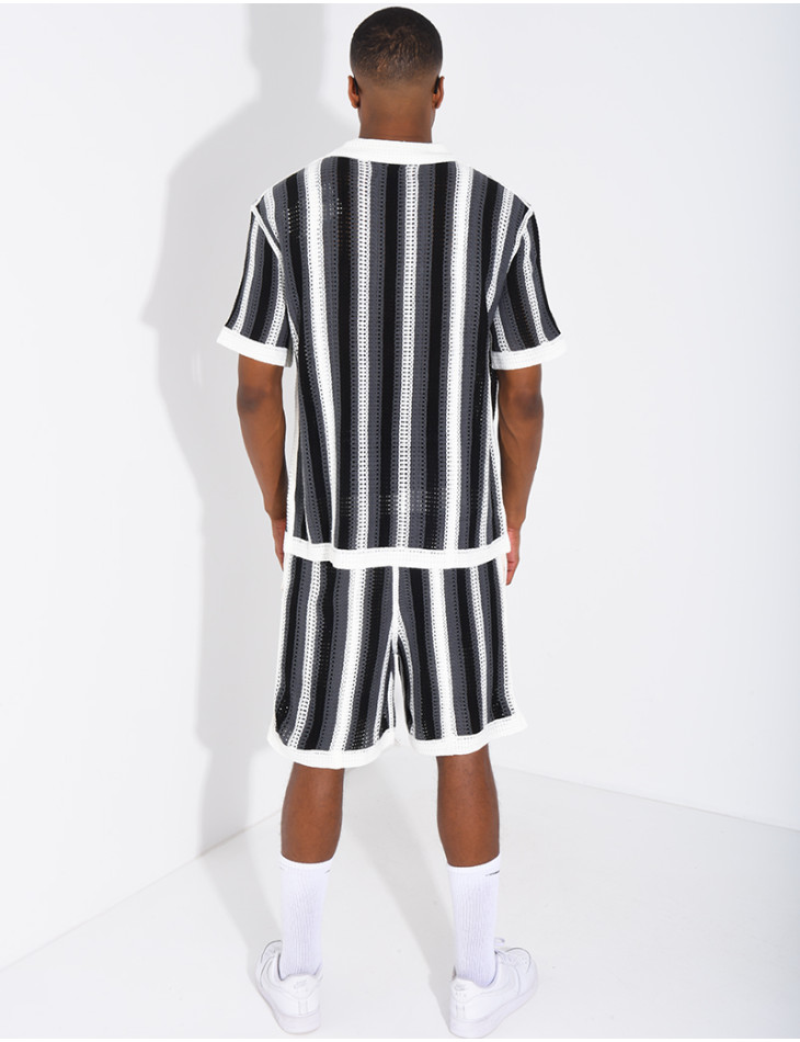 A set comprising openwork shorts and a short-sleeved striped shirt