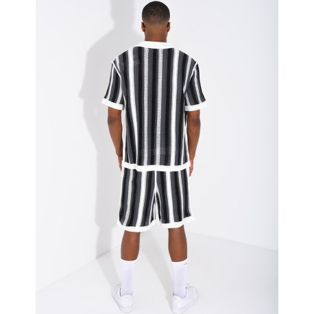A set comprising openwork shorts and a short-sleeved striped shirt