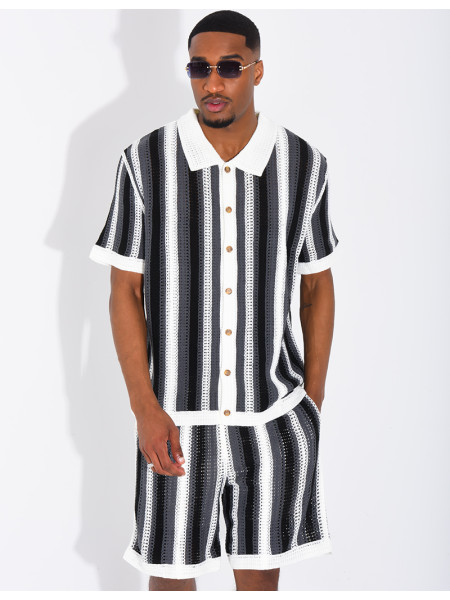 A set comprising openwork shorts and a short-sleeved striped shirt