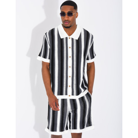 A set comprising openwork shorts and a short-sleeved striped shirt