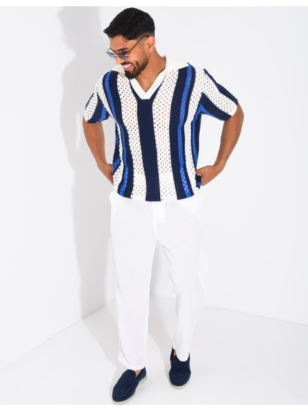 Polo Homme en maille ajourée
