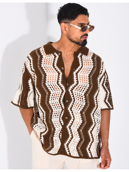 Kurzärmeliges, durchbrochenes Hemd mit Muster