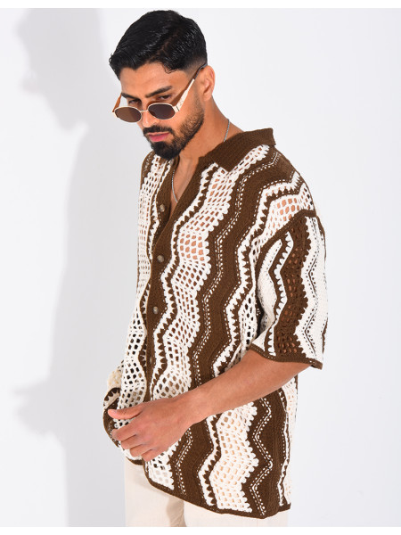 Kurzärmeliges, durchbrochenes Hemd mit Muster