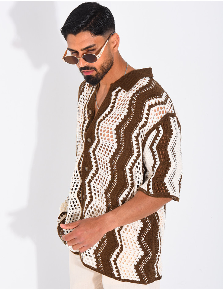 Kurzärmeliges, durchbrochenes Hemd mit Muster