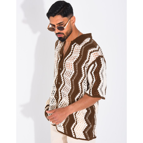 Kurzärmeliges, durchbrochenes Hemd mit Muster
