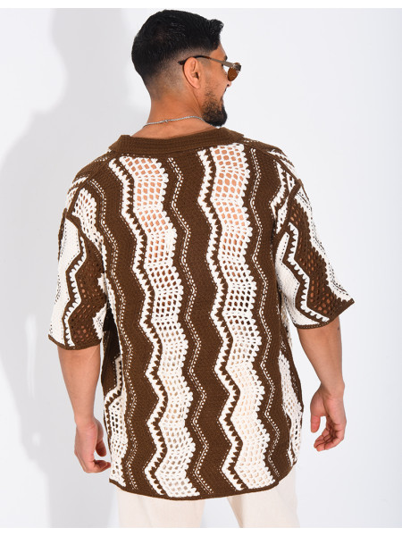 Kurzärmeliges, durchbrochenes Hemd mit Muster