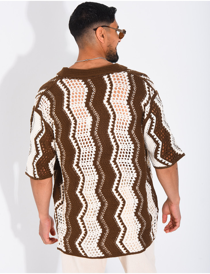 Kurzärmeliges, durchbrochenes Hemd mit Muster
